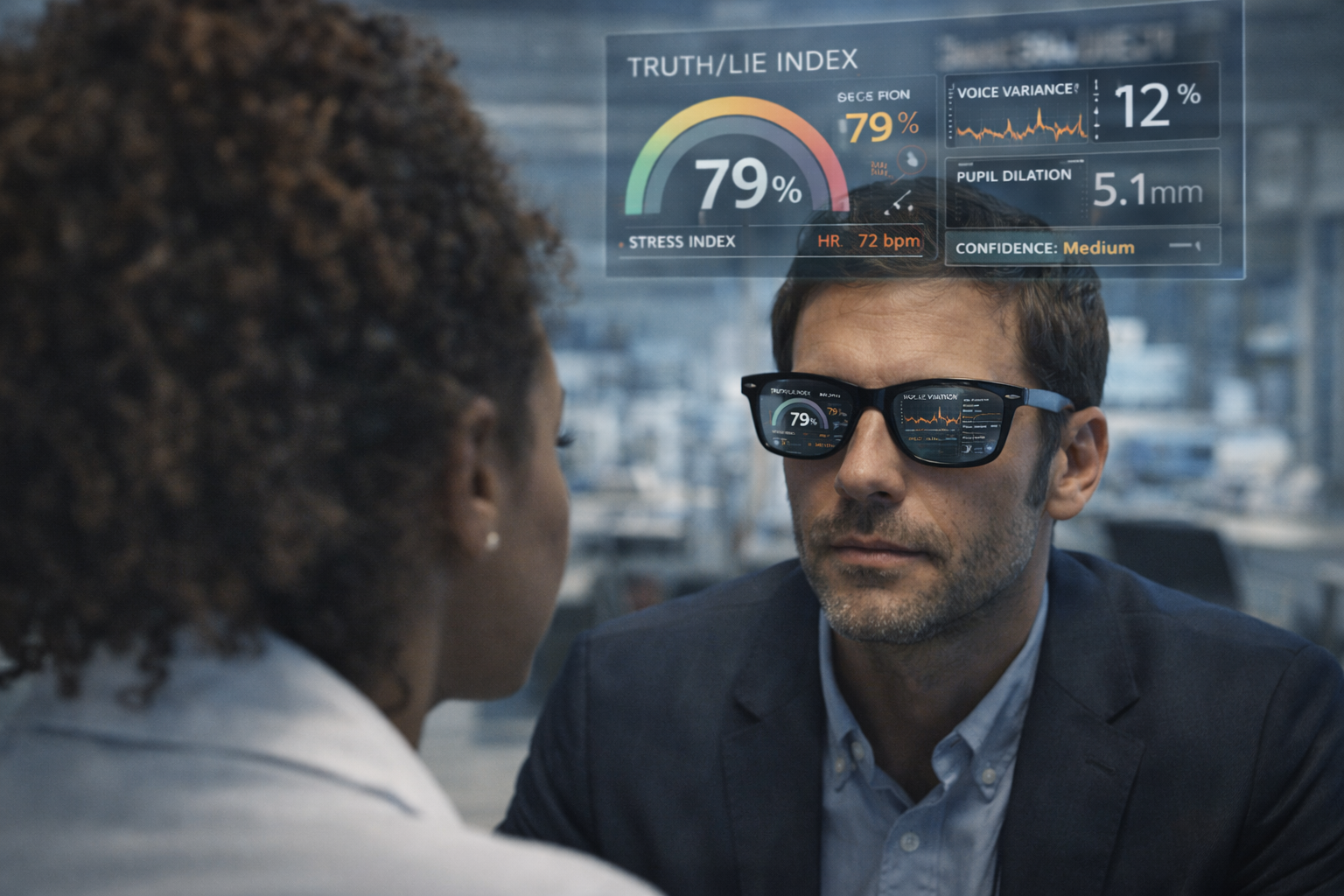 Smart glasses concept with Veracity Integrity Vision signal review interface